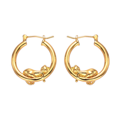 Gold Sleeping Cat Earrings