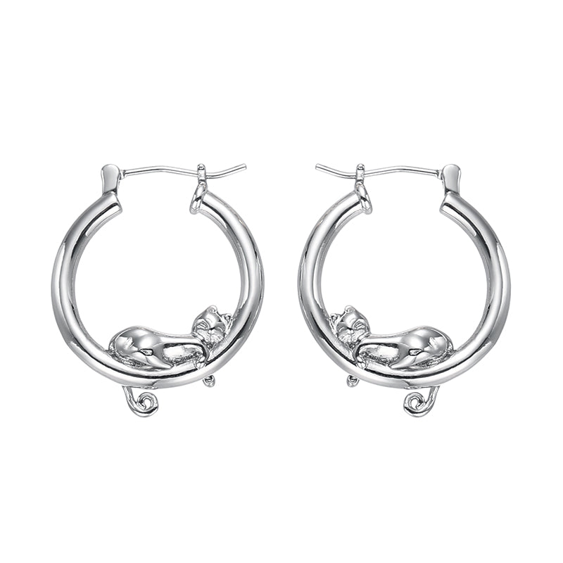 Silver Sleeping Cat Earrings