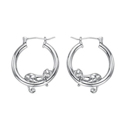 Silver Sleeping Cat Earrings